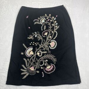 Richard Malcolm Embroidered Beaded Floral Skirt Linen Blend Black Size 14